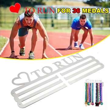 `LOVE TO RUN` Medal Hanger Display Holder Brushed Stainless Steel Wire 36 Medals Hanger 32cm Triple