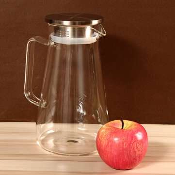 1.5L Clear Glass Pitcher Jug Water Drinking Tea Pot Carafe Stainless Steel Lid