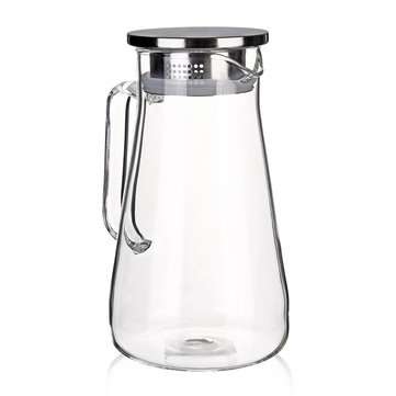 1.5L Clear Glass Pitcher Jug Water Drinking Tea Pot Carafe Stainless Steel Lid