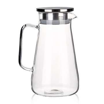 1.5L Clear Glass Pitcher Jug Water Drinking Tea Pot Carafe Stainless Steel Lid