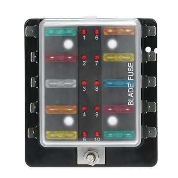 10 Way Blade Fuse Holder Box 32V LED Illuminated Automotive Fuse Block