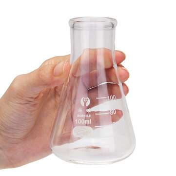 100mL Lab Glass Erlenmeyer Conical Flask Bottle w/ Rim Borosilicate Laboratory Glassware