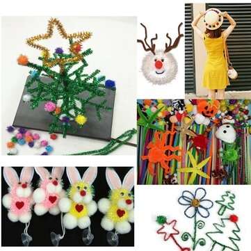 100PCS 10 Colors Decorative Ribbon DIY Glitter Plush Tinsel Stems Wired Sticks Kids Educational DIY