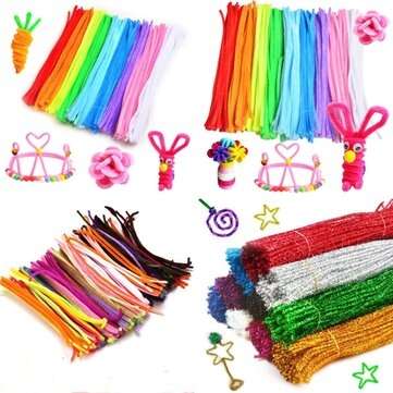 100PCS 10 Colors Decorative Ribbon DIY Glitter Plush Tinsel Stems Wired Sticks Kids Educational DIY