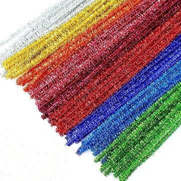 100PCS 10 Colors Decorative Ribbon DIY Glitter Plush Tinsel Stems Wired Sticks Kids Educational DIY