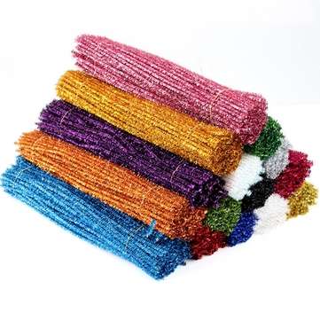 100PCS 10 Colors Decorative Ribbon DIY Glitter Plush Tinsel Stems Wired Sticks Kids Educational DIY