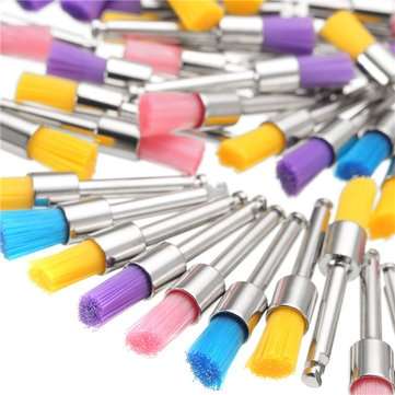 100pcs 2.35mm Shank Colorful Nylon Flat Polishing Brushes Set Polisher Prophy Brushes