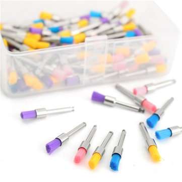 100pcs 2.35mm Shank Colorful Nylon Flat Polishing Brushes Set Polisher Prophy Brushes