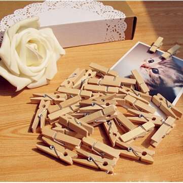 100PCS 35mm Natural Wooden Photo Paper Clips