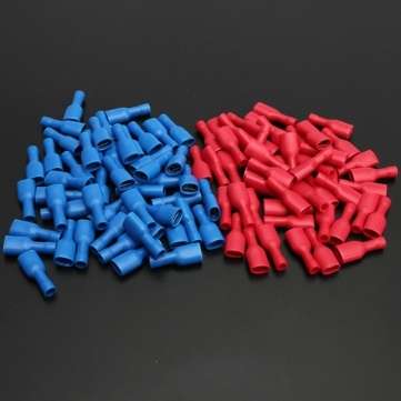 100pcs 6.3mm Fully Insulated Female Spade Connector Crimp Terminal