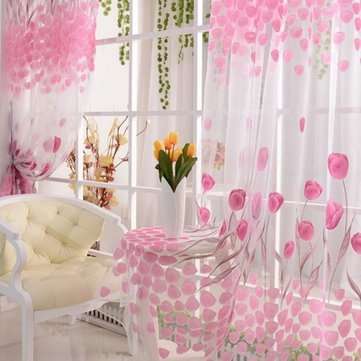 100x200cm Soft Tulle Tulip Flower Window Screen Home Sheer Window Curtain