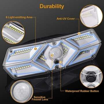 104 LED Wide Angle Solar Light 10M Sensoring Distance 120 Degree Sensoring Angle Outdoor Wall Lamp