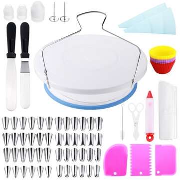 106PCS Cake Turntable Set Decorating Rotating Stand Nozzles Kit Spatula Tool