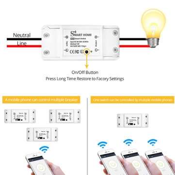 10A/2200W WiFi Smart Light Switch Diy Breaker Module APP Timer Remote Control Compatible with Alexa