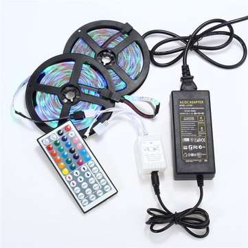 10M 600 LED Color Changing SMD3528 RGB LED Strip Tape Rope Light Kit + IR Controller + Adapter DC12V
