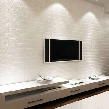10m Brick Pattern 3D Textured Non-woven Flocking Wallpaper White Wall Paper Roll (No Glue)