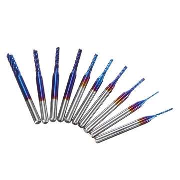 10Pcs 0.8-3mm Blue Nano Coating Engraving Milling Cutter Carbide End Mill CNC Router Bits 1/8 Inch S