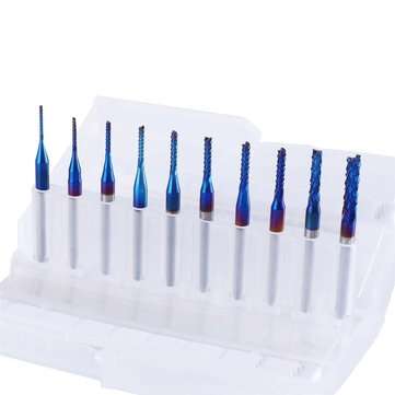 10Pcs 0.8-3mm Blue Nano Coating Engraving Milling Cutter Carbide End Mill CNC Router Bits 1/8 Inch S