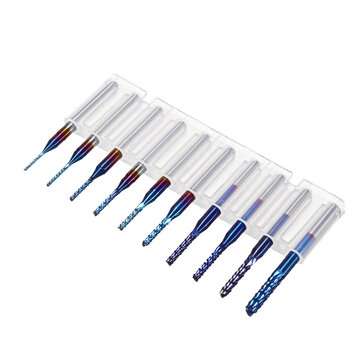 10Pcs 0.8-3mm Blue Nano Coating Engraving Milling Cutter Carbide End Mill CNC Router Bits 1/8 Inch S