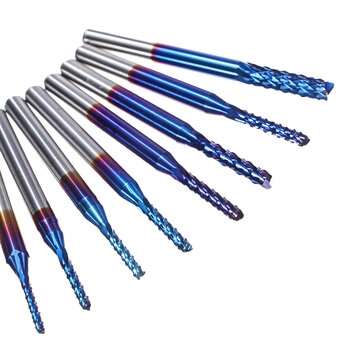 10Pcs 0.8-3mm Blue Nano Coating Engraving Milling Cutter Carbide End Mill CNC Router Bits 1/8 Inch S