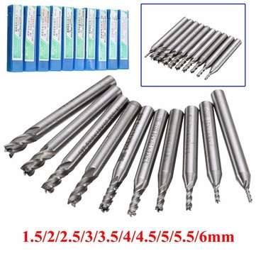 10pcs 1.5mm to 6mm HSS 4 Flute End Mill Cutter 6mm Shank Milling Cutter Set