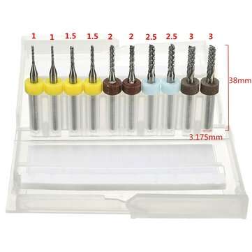 10pcs 1/1.5/2/2.5/3mm Carbide End Mill Cutter PCB Drill Bit