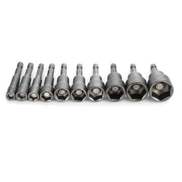 10pcs 1/4 Inch 6-19mm Magnetic Nut Driver Socket Set Metric Impact Drill Bits
