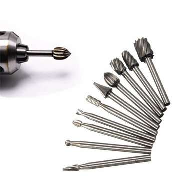 10pcs 1/8 Inch Shank Milling Rotary File Burrs Bit Set Wood Carving Rasps Router Bits Grinding Head