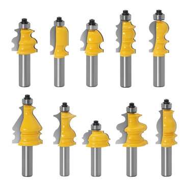 10pcs 12mm Shank Architectural Molding Handrail Router Bits Set Casing Base CNC Line Woodworking Cut