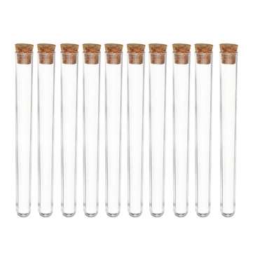 10pcs 15x150mm Plastic Test Tube With Cork Stopper Round Bottom