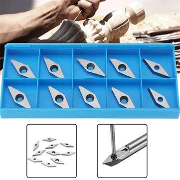 10pcs 15X15mm Diamond Carbide Insert For Lathe Wood Turning Tool 10x28mm 35 Degree R Arbor