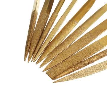 10Pcs 160x4mm Titanium Coated Diamond Mini Needle File Set For Metal Jeweler Wood Carving Craft Wood