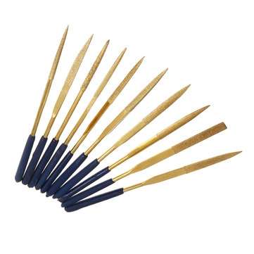 10Pcs 160x4mm Titanium Coated Diamond Mini Needle File Set For Metal Jeweler Wood Carving Craft Wood