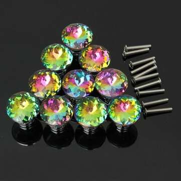 10Pcs 28mm Diamond Crystal Shape Glass Cabinet Knob Cupboard Drawer Pull Handle