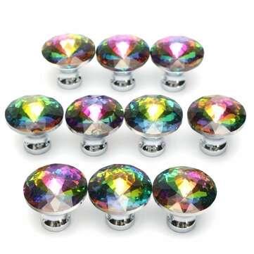 10Pcs 28mm Diamond Crystal Shape Glass Cabinet Knob Cupboard Drawer Pull Handle