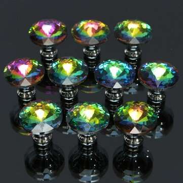 10Pcs 28mm Diamond Crystal Shape Glass Cabinet Knob Cupboard Drawer Pull Handle