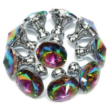 10Pcs 28mm Diamond Crystal Shape Glass Cabinet Knob Cupboard Drawer Pull Handle