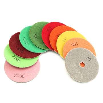10pcs 4 Inch 50 to 3000 Grit Diamond Polishing Pads With Backer Pad