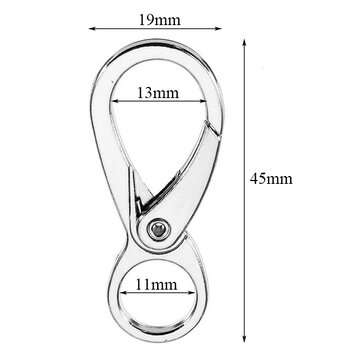 10Pcs 45mm Silver Zinc Alloy Double Eye Shaped Spring Snap Hook with 11mm Round Ring