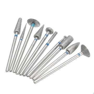 10Pcs Diamond Coated Polishing Grinding Head Set HP 2.35mm Shank Rotary Burs