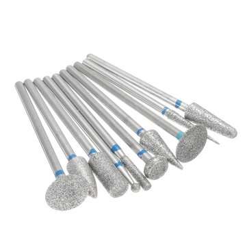 10Pcs Diamond Coated Polishing Grinding Head Set HP 2.35mm Shank Rotary Burs