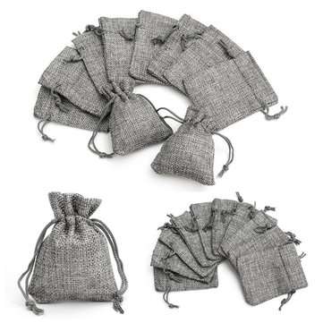10PCS Grey Burlap Bags Jute Hessian Drawstring Sack Small Wedding Favor Gift