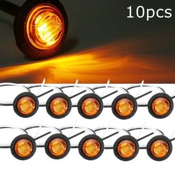 10pcs Mini 12/24V Amber Round LED Button Side Marker Lights Lamps Trailer