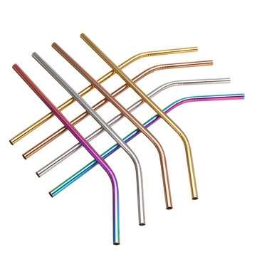 10Pcs Reusable Stainless Steel Straws Multi Colored Metal Straw with Cleaning Brushes