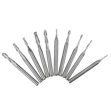 10pcs/Set Ball Nose End Milling Cutter Set Carbon Steel 1mm-3.175mm CNC Milling Cutter