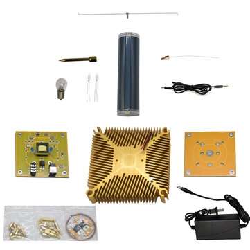 110V-220V Music Tesla Blue Coil Gold Base DIY Kit Wireless Transm... (ADAPTOR: US | TYPE: WITHSHELL)