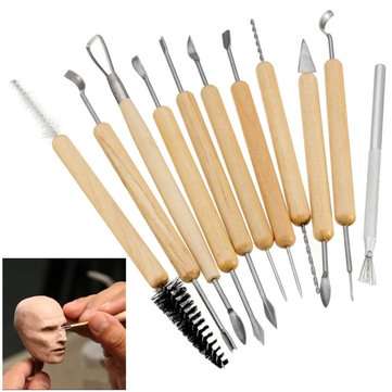 11Pcs Clay Sculpting Set Wax Carving Pottery Tools Shapers Polymer Modeling Wood Handle Set
