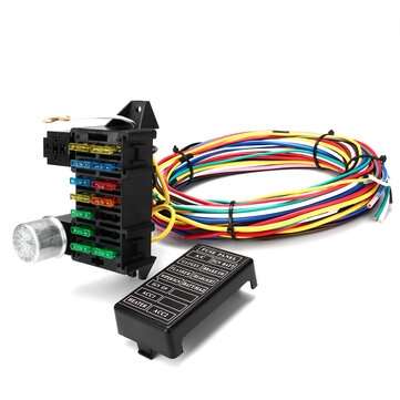 12 Circuit Wiring Harness 14 Fuse 12V Muscle Hot Rod For Street Rod XL Wires Cable