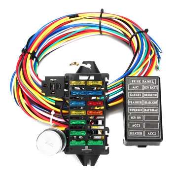 12 Circuit Wiring Harness 14 Fuse 12V Muscle Hot Rod For Street Rod XL Wires Cable