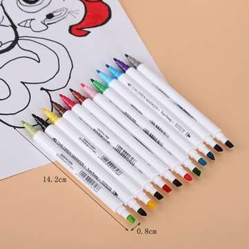 12 Colors Double-headed Marker Pen Set Student Marker Fine Stick Watercolor Pen Brush Stationery for
